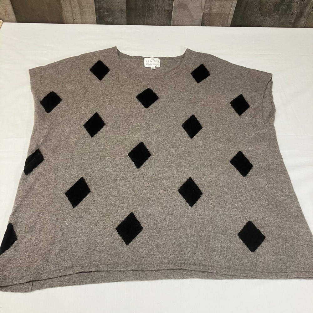 Masai Clothing Company Merino Alpaca Diamond Knit Sweater Vest Brown Womens M